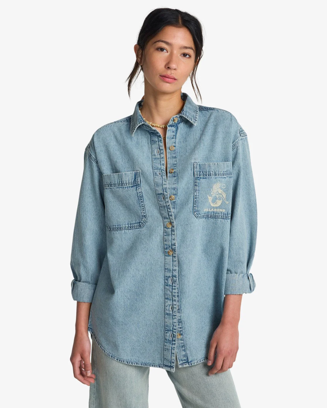 Billabong Women's Down The Coast Long Sleeve Shirt Washed Blue EBJWT00122-BLB0 - Image 2