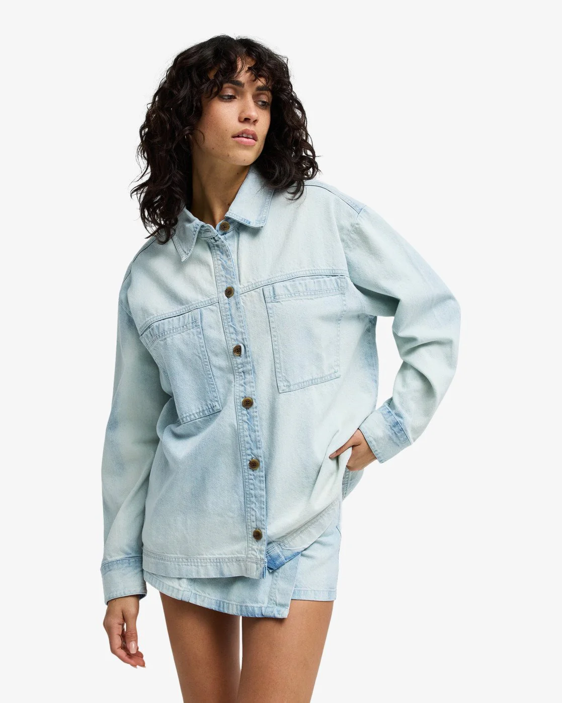 Billabong Women's Jade Saltwashed Oversized Overshirt Blue Mist 24B051601-BMT