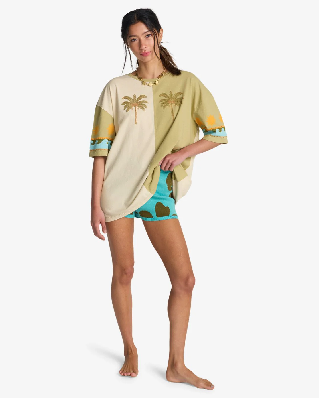 Billabong Women's Split Palm Short Sleeve T-Shirt Sulfur EBJZT00578-YKN0 - Image 4
