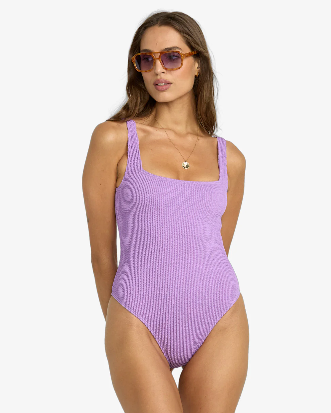 Billabong Women's Summer High Square Neck One-Piece Swimsuit Paradise Purple 24O301509-PPL