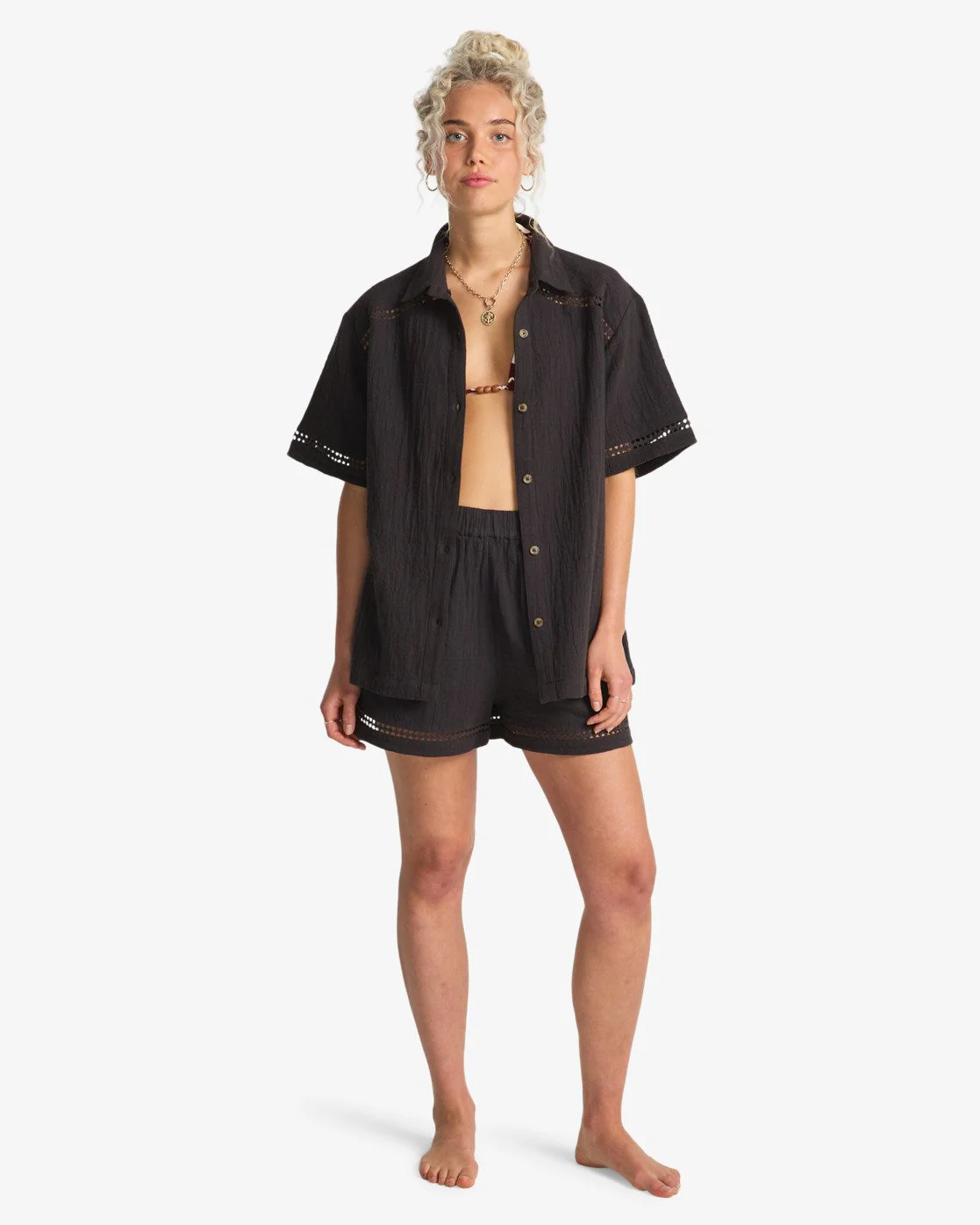 Billabong Women's Summers End Short Sleeve Shirt Black Sands EBJWT00126-BSD - Image 6