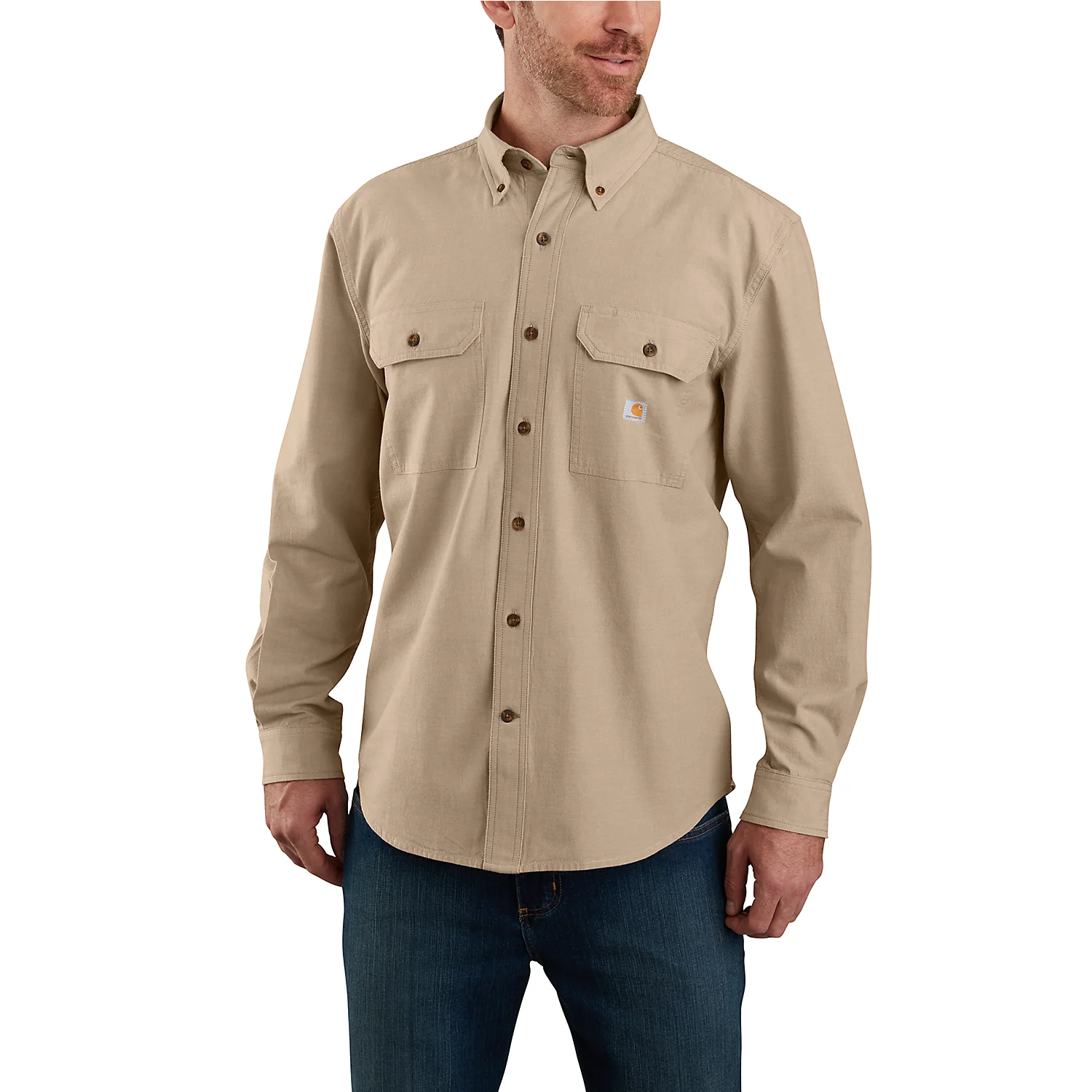 Carhartt Men's Fort Loose Long Sleeve Shirt Dark Tan Chambray 104368-256