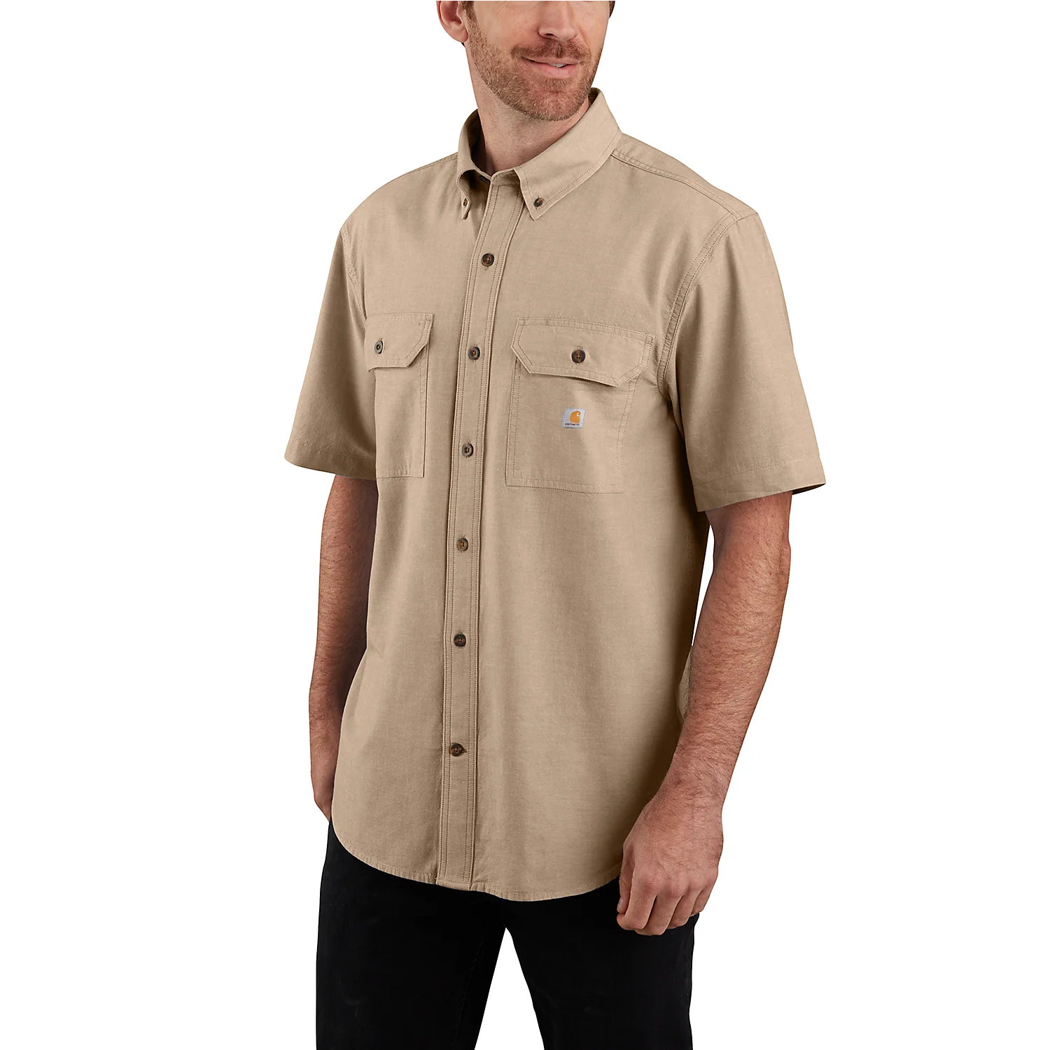 Carhartt Men's Fort Loose Short Sleeve Shirt Dark Tan Chambray 104369-256