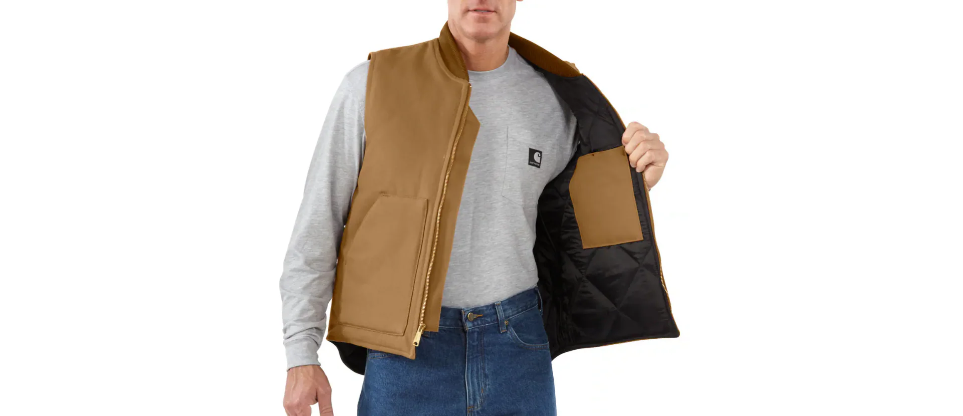 Carhartt Men's Iconic V01 Firm Duck Gilet Jacket Brown 106676-BRN - Image 3
