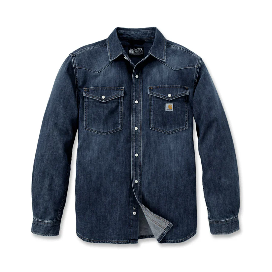 Carhartt Mens' Montana Relaxed Fit Denim Long-Sleeve Shirt Wyatt 106429-HK3 - Image 3