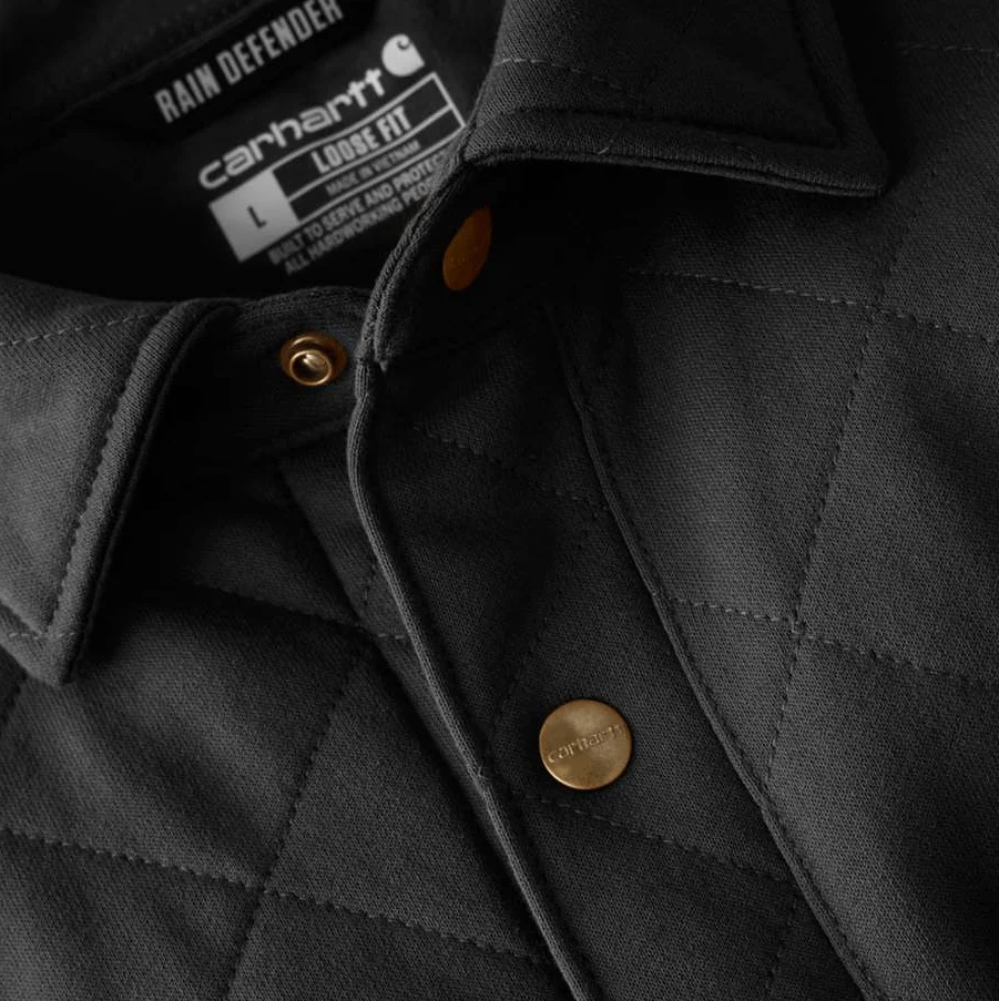 Carhartt Mens' Rain Defender™ Loose Fit Heavyweight Quilted Snap Front Shirt Jacket Black 107270-BLK - Image 3