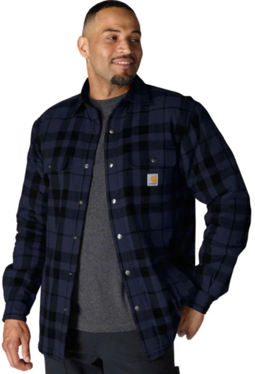 Carhartt Mens' Relaxed Fit Flannel Sherpa-Lined Shirt Jacket Navy 107017-I26