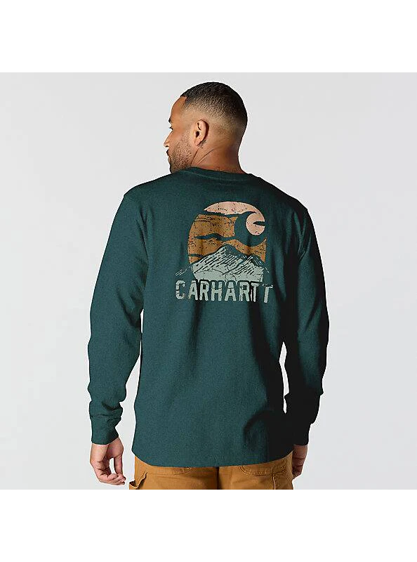 Carhartt Mens' Relaxed Fit Heavyweight Long-Sleeve T-shirt Greenstone Heather 107260-GM2 - Image 2