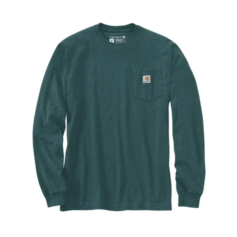 Carhartt Mens' Relaxed Fit Heavyweight Long-Sleeve T-shirt Greenstone Heather 107260-GM2 - Image 3