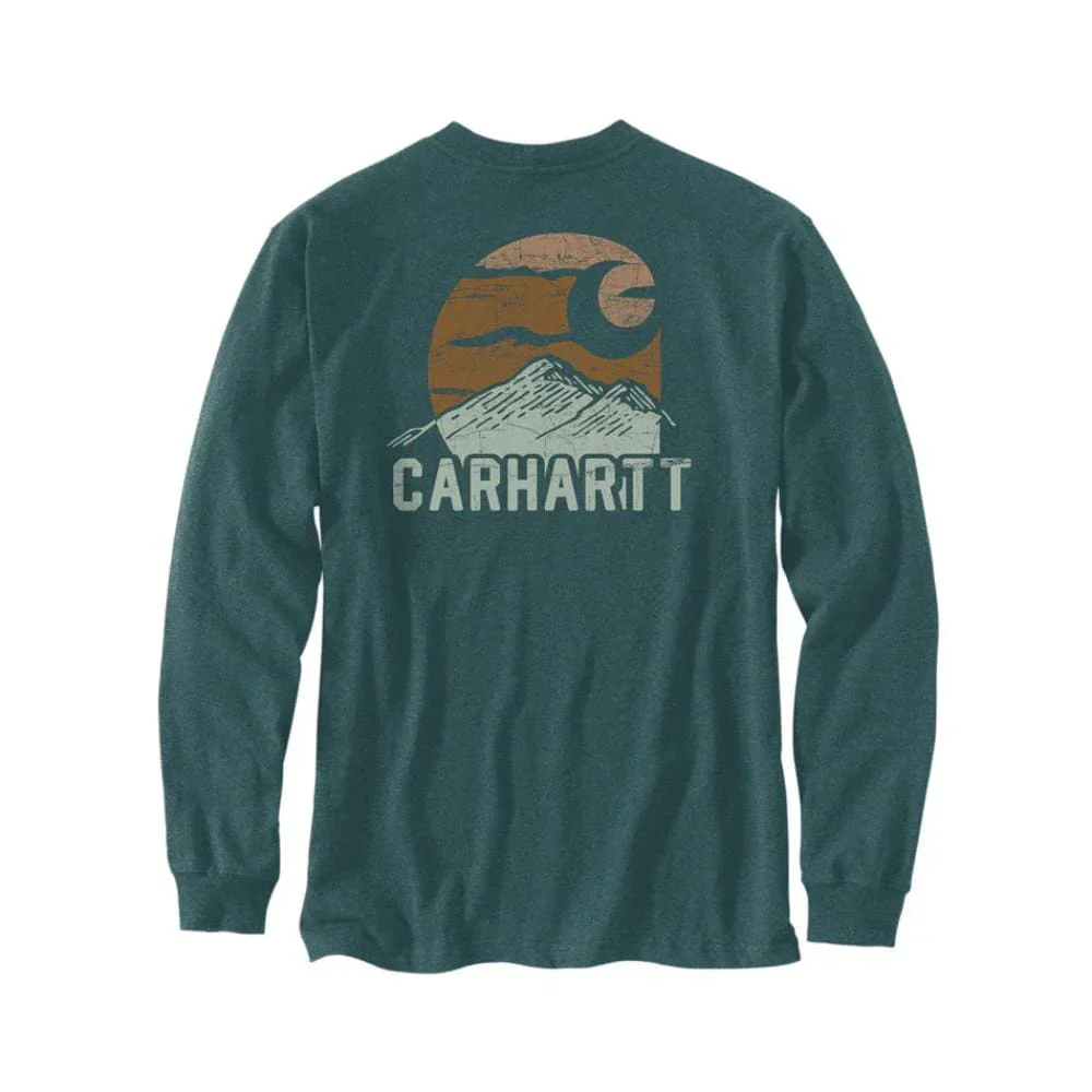 Carhartt Mens' Relaxed Fit Heavyweight Long-Sleeve T-shirt Greenstone Heather 107260-GM2 - Image 4