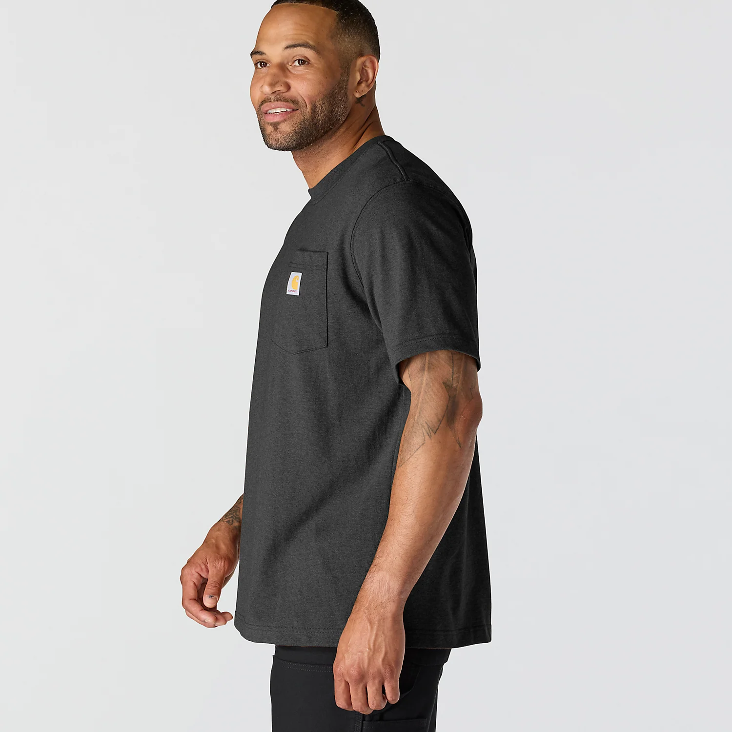 Carhartt Men's Relaxed Fit Heavyweight Pocket T-Shirt Carbon Heather 103296-CRH - Image 3