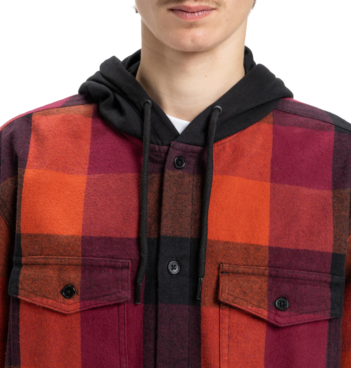 DC Men's Ruckus Hooded Long Sleeve Shirt Picante ADYWT03104-NQV0 - Image 2
