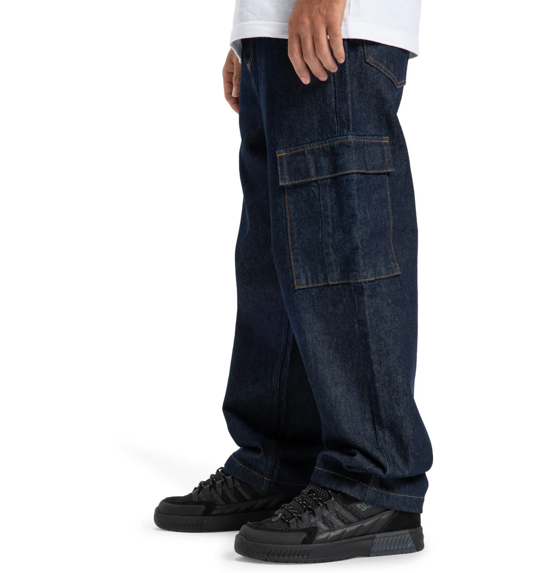 DC Men's Worker Baggy Denim Cargo Rir Pants Dark Denim EDYDP03428-BRQ0 - Image 4