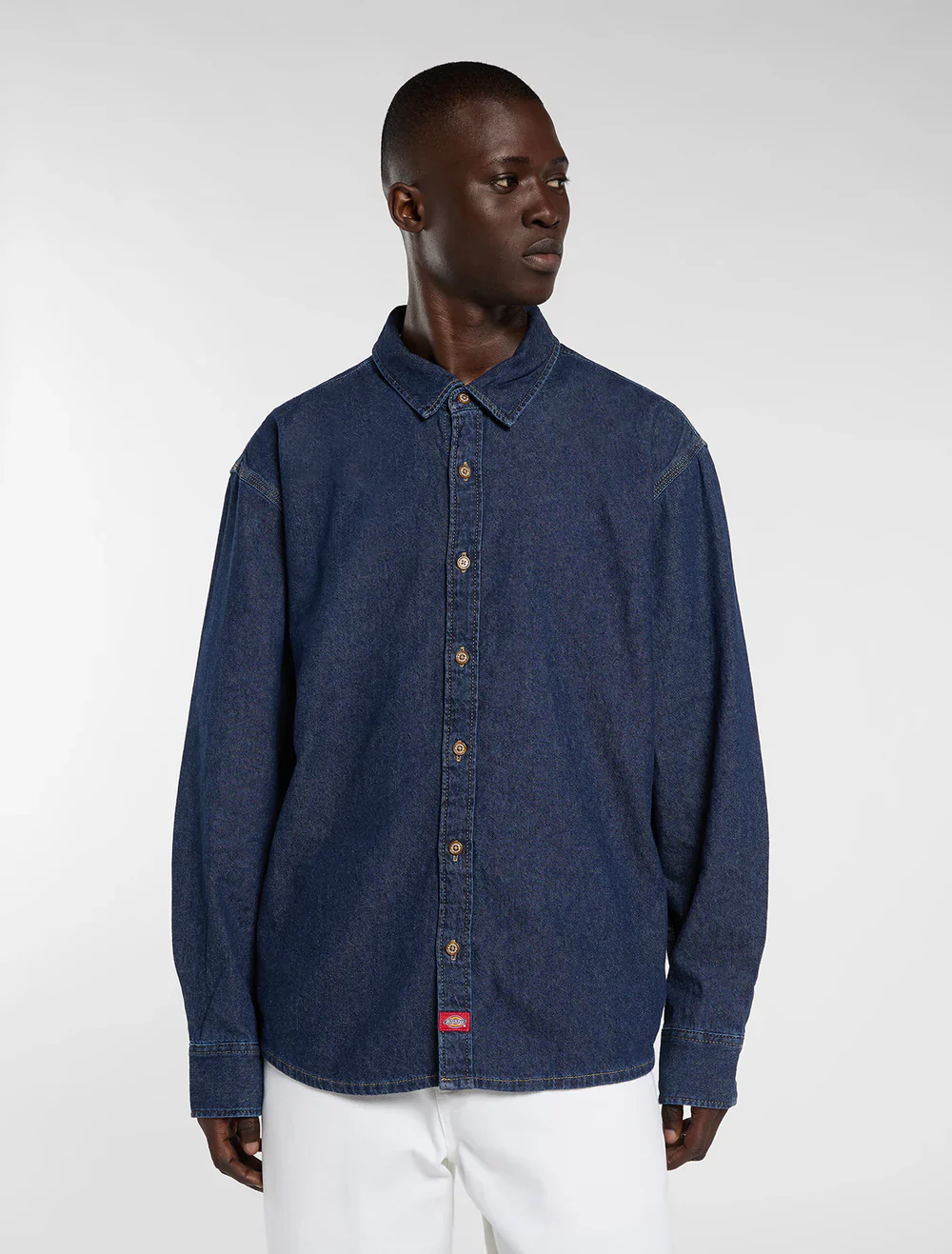 Dickies Men's Lightweight Long Sleeve Denim Shirt Dark Indigo DK0A88GYODD1
