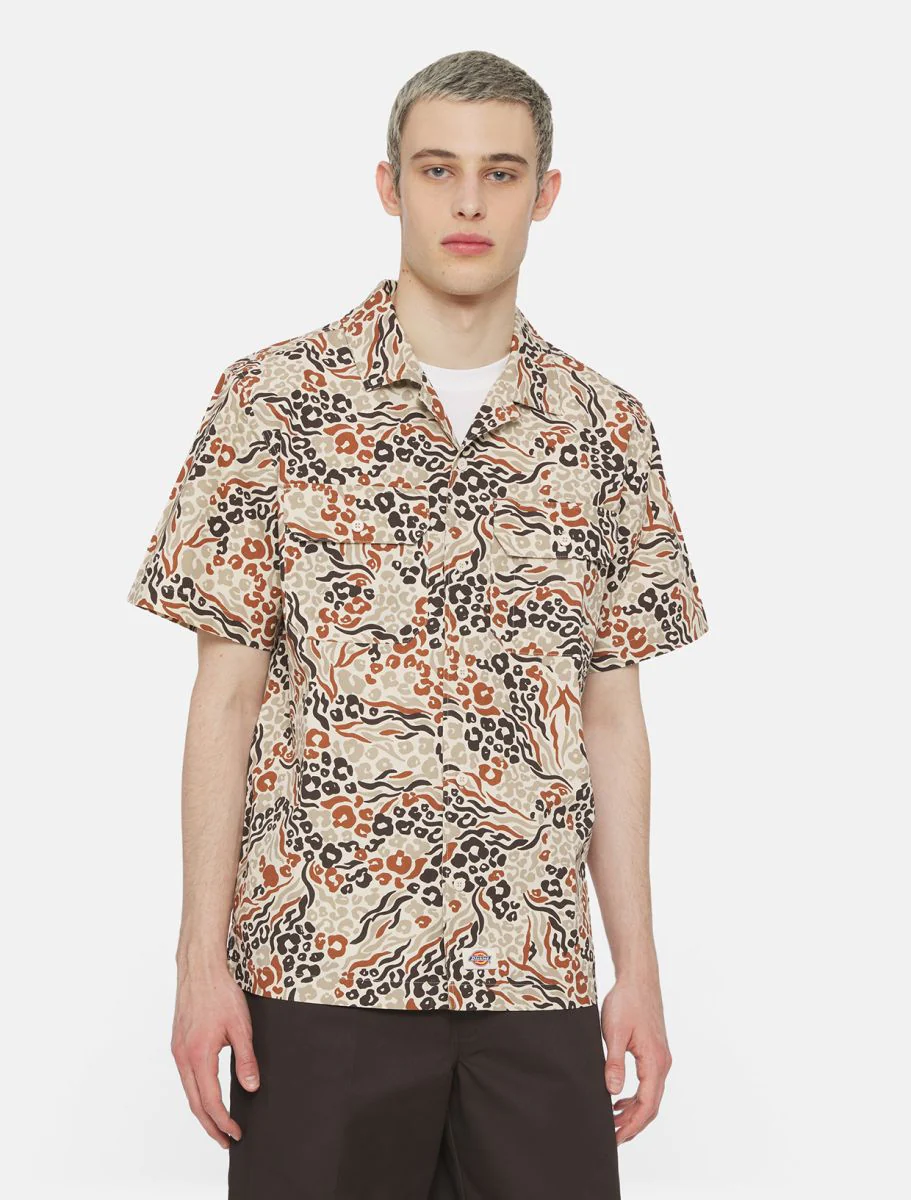 Dickies Men's Saltville Short Sleeve Shirt Red Camouflage DK0A4YS3H97