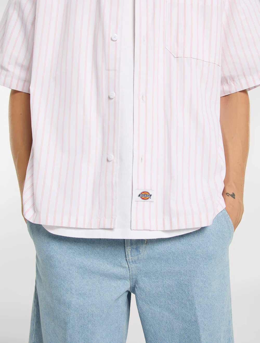Dickies Men's Venedocia Striped Short-Sleeved Shirt White DK0A88GU0WH - Image 5