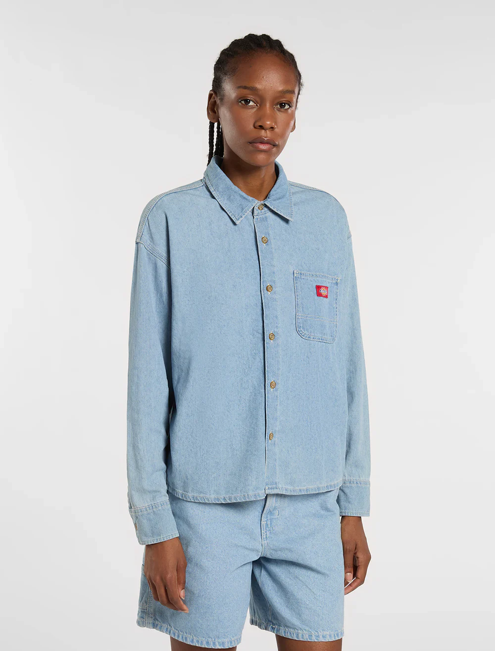Dickies Women's Lightweight Long Sleeved Denim Shirt Vintage Blue DK0A8826C15