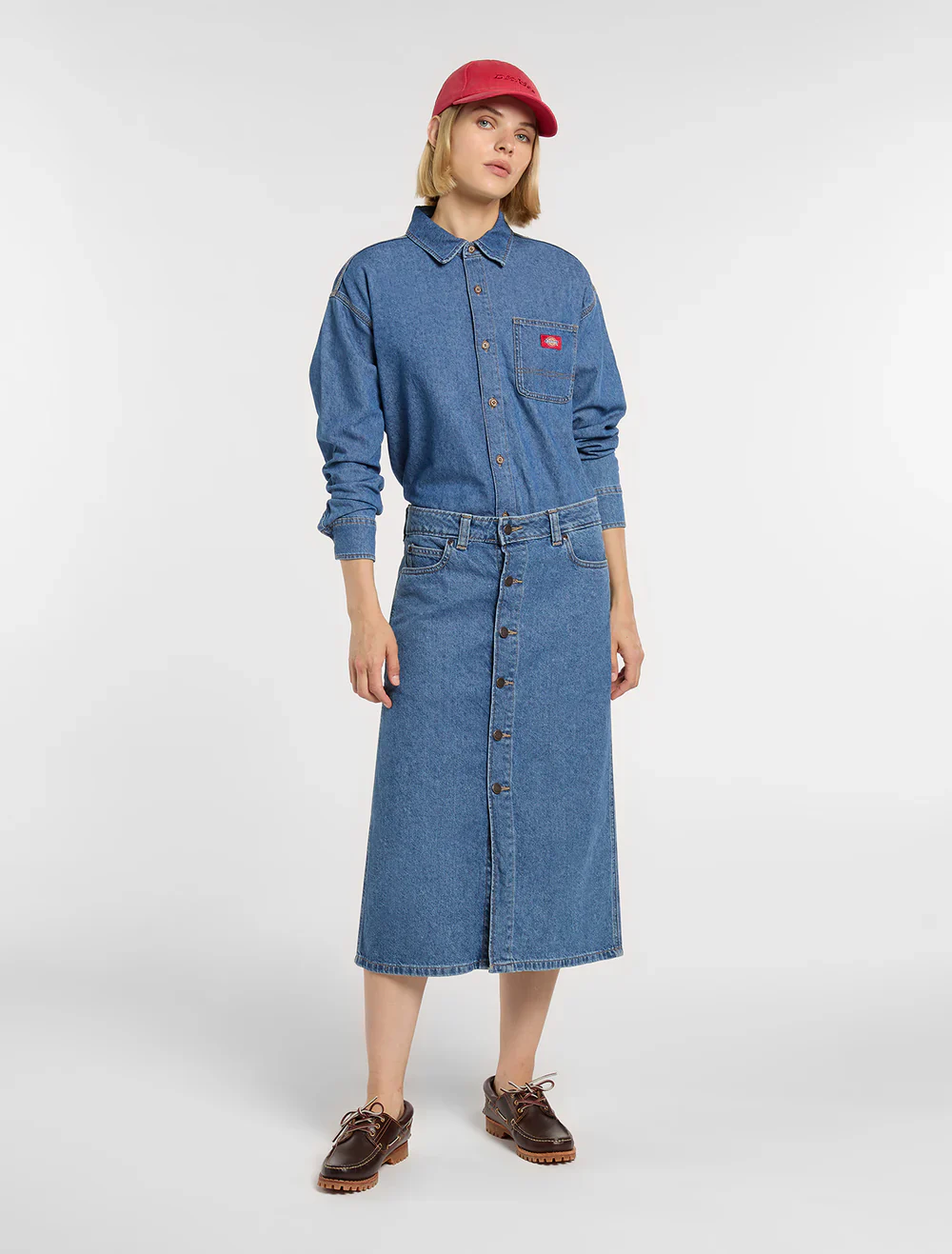 Dickies Women's Midi Denim Skirt Classic Blue DK0A888ICLB - Image 3