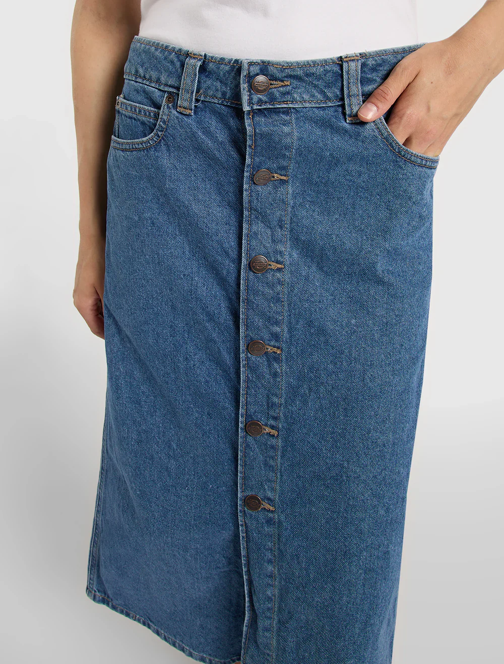 Dickies Women's Midi Denim Skirt Classic Blue DK0A888ICLB - Image 5