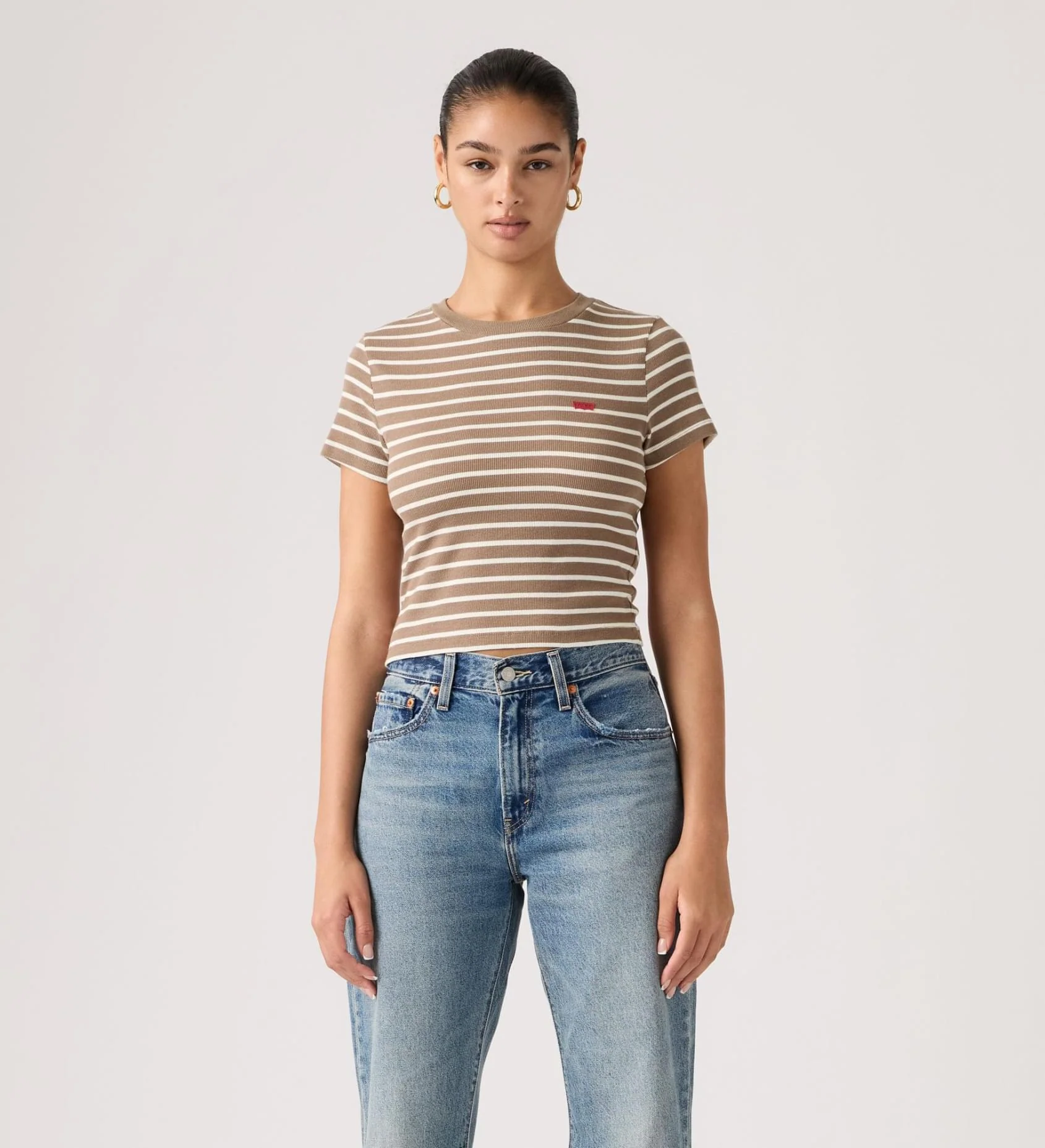 Levi's Women's Essential Sporty T-Shirt Emily Stripe Pine Bark/Multi Colour A74190048 - Image 3
