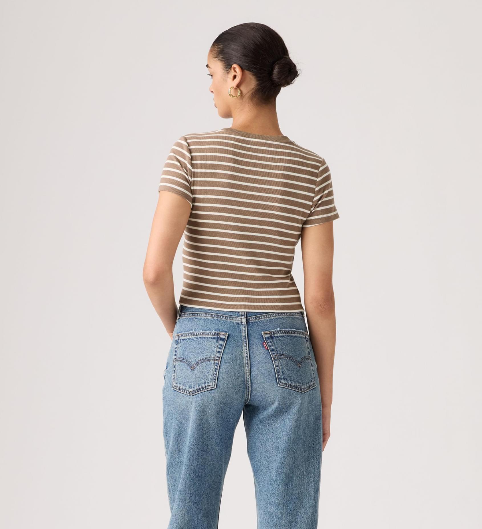 Levi's Women's Essential Sporty T-Shirt Emily Stripe Pine Bark/Multi Colour A74190048 - Image 4