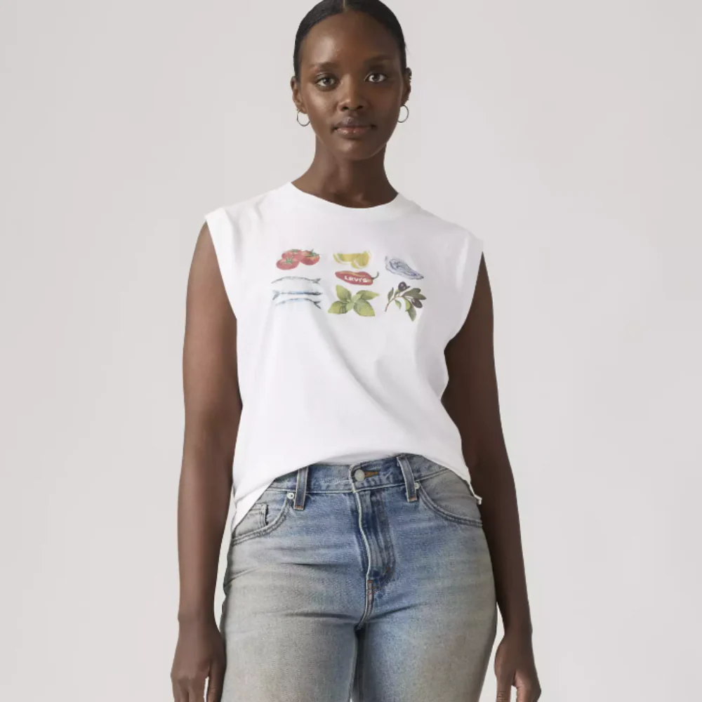 Levi's Women's Graphic Boxy Tank Top Fruit Grid Bright White - White 001MW0019 - Image 3