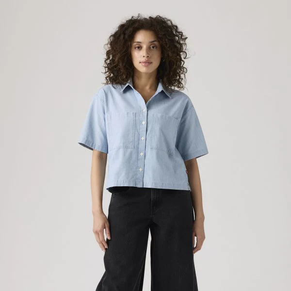 Levi's Women's Harlie Short Sleeve Cropped Shirt Blue 003QI0000