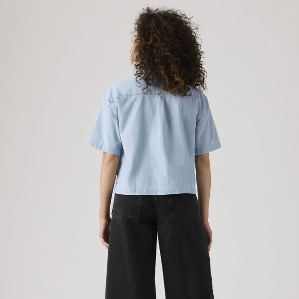 Levi's Women's Harlie Short Sleeve Cropped Shirt Blue 003QI0000 - Image 2