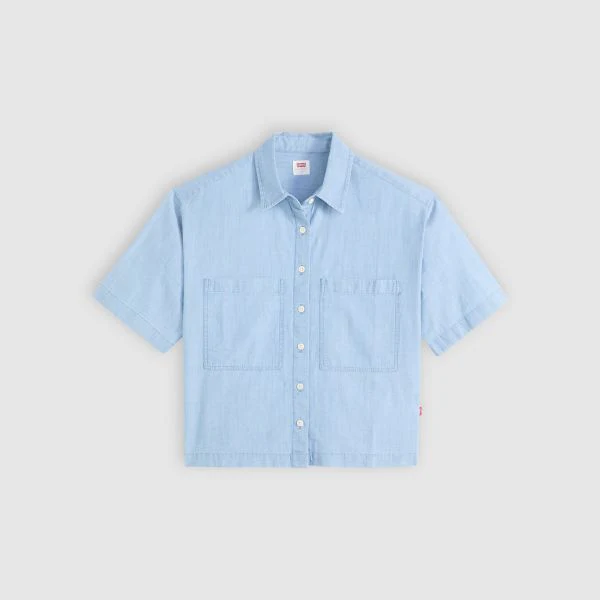 Levi's Women's Harlie Short Sleeve Cropped Shirt Blue 003QI0000 - Image 3