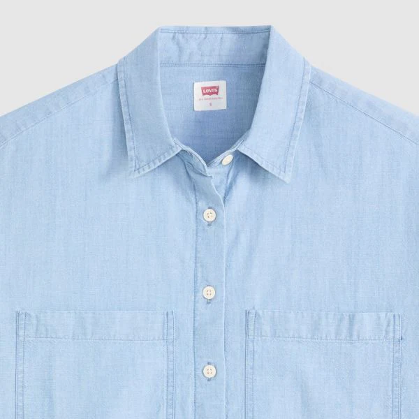 Levi's Women's Harlie Short Sleeve Cropped Shirt Blue 003QI0000 - Image 4