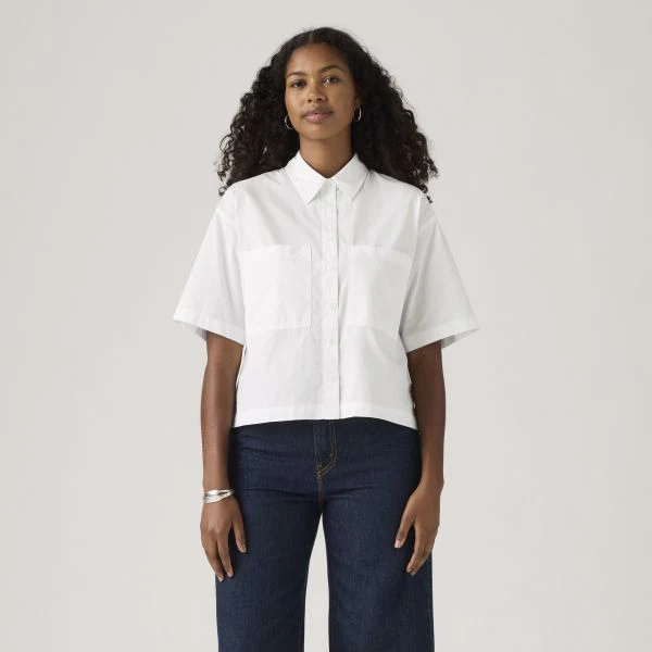 Levi's Women's Harlie Short Sleeve Cropped Shirt White 003QI0001