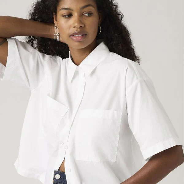 Levi's Women's Harlie Short Sleeve Cropped Shirt White 003QI0001 - Image 3