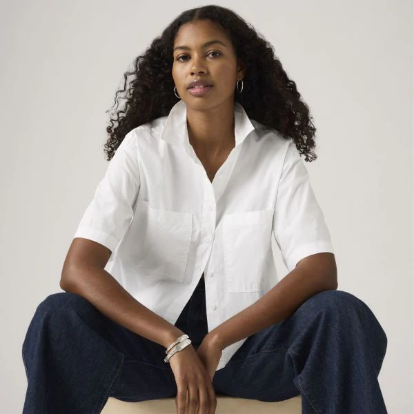 Levi's Women's Harlie Short Sleeve Cropped Shirt White 003QI0001 - Image 4