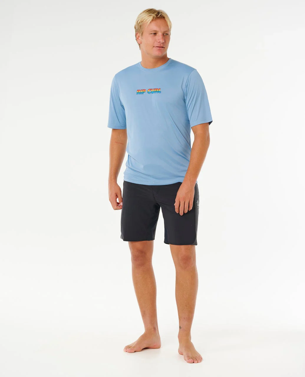 Rip Curl Men's Icons Of Surflite UPF50 Short Sleeve Rash Vest Faded Denim 163MRV_4737 - Image 4