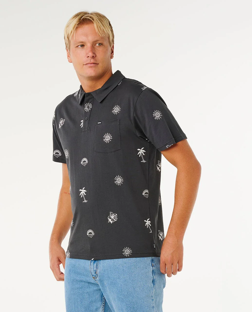 Rip Curl Men's Sessions Polo T-Shirt Washed Black 00WMPO_8264 - Image 2