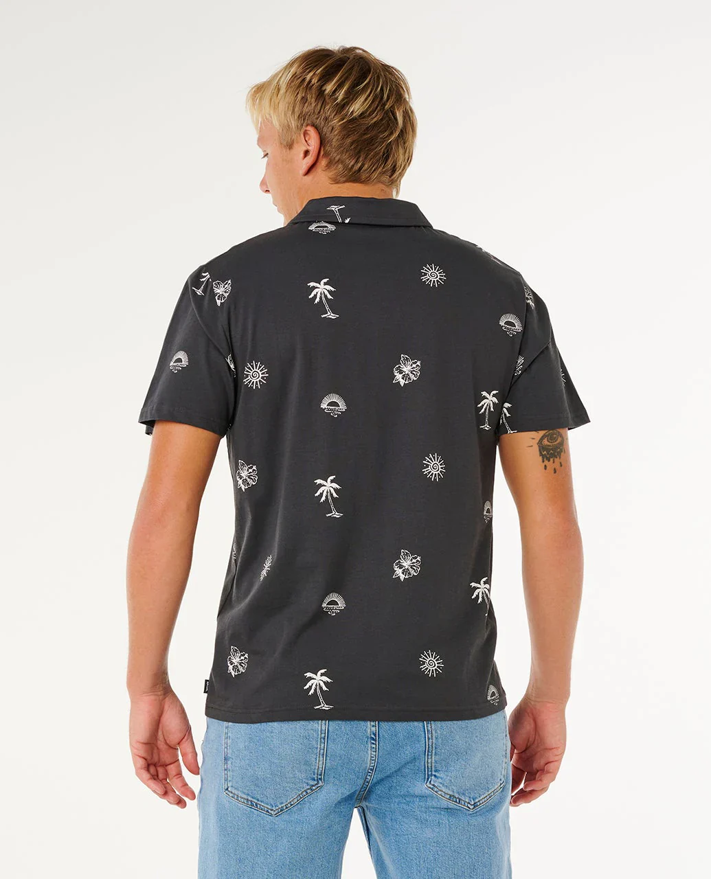 Rip Curl Men's Sessions Polo T-Shirt Washed Black 00WMPO_8264 - Image 3