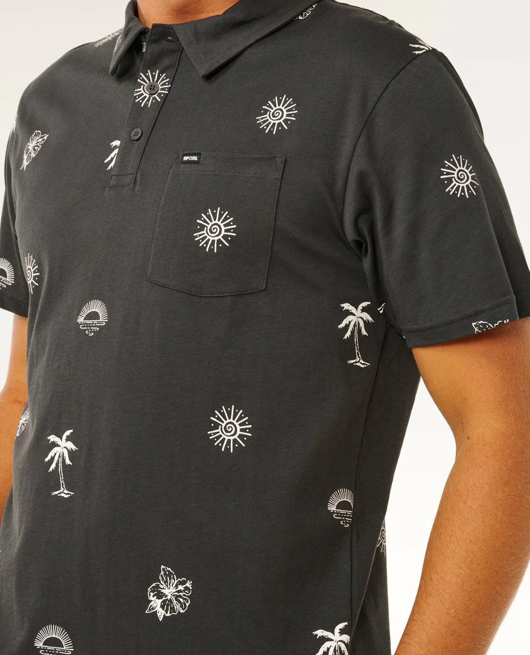 Rip Curl Men's Sessions Polo T-Shirt Washed Black 00WMPO_8264 - Image 4