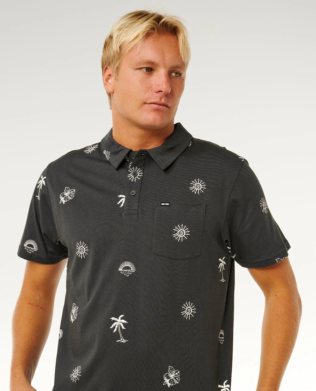 Rip Curl Men's Sessions Polo T-Shirt Washed Black 00WMPO_8264 - Image 5