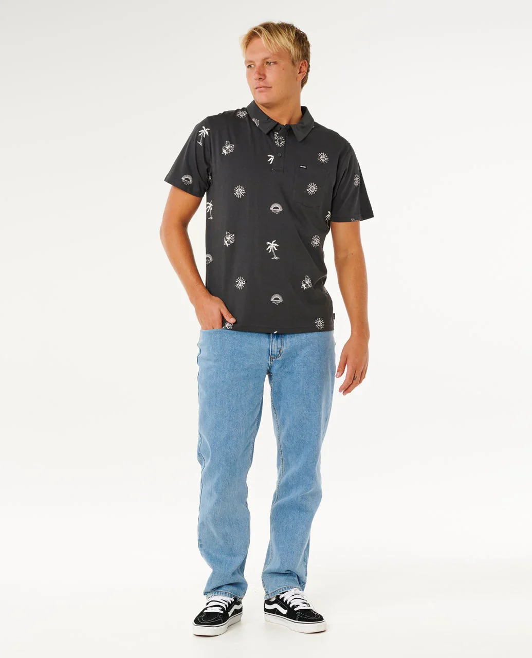 Rip Curl Men's Sessions Polo T-Shirt Washed Black 00WMPO_8264 - Image 6