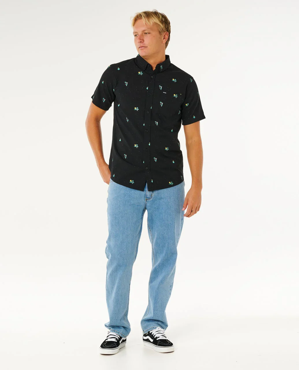 Rip Curl Men's Skelly Breach Short Sleeve Shirt Black 05XMSH_0090 - Image 6