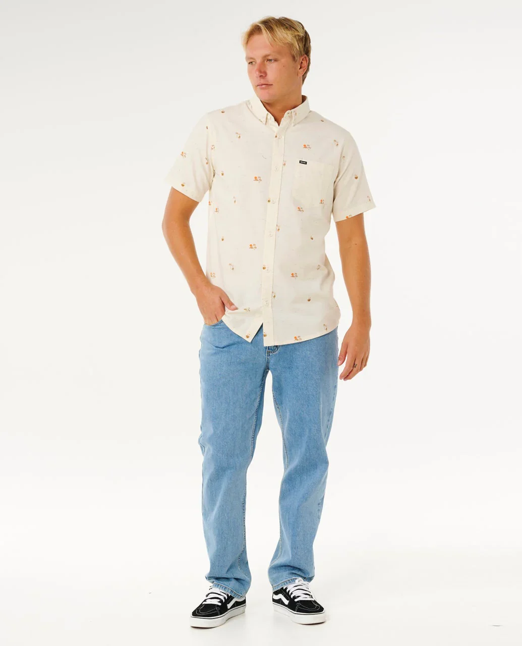 Rip Curl Men's Skelly Breach Short Sleeve Shirt Off White 05XMSH_0003 - Image 6