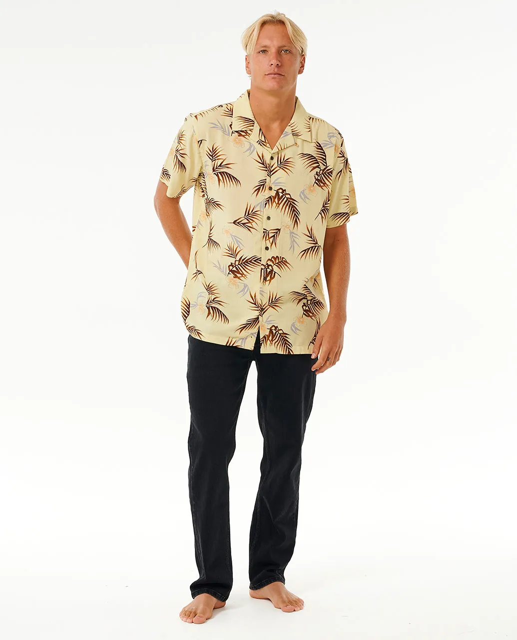 Rip Curl Men's Surf Revival Floral Short Sleeve Shirt Vintage Yellow 031MSH-8872 - Image 5