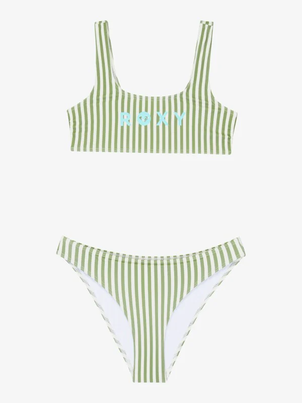 Roxy Kids' Bico Active Bralette Bikini Set (6-16 Years) Oil Green Vert Moda Stripe ERGX203689-GLD4