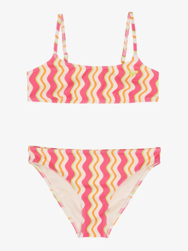 Roxy Kids' Bold Waves Two Piece Bralette Bikini Set (12-16 Years) Papaya Bold Waves ERGX203706_XMNG