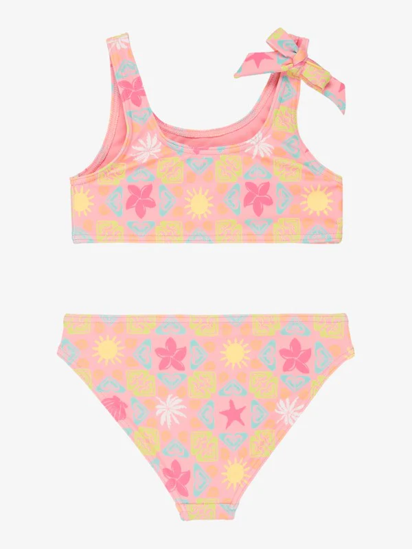 Roxy Kids' Check Set Girls 2-7 Pink Two Piece Bralette Bikini Set Plumeria Hippie Hour Diagonal ERLX203226-XMGN