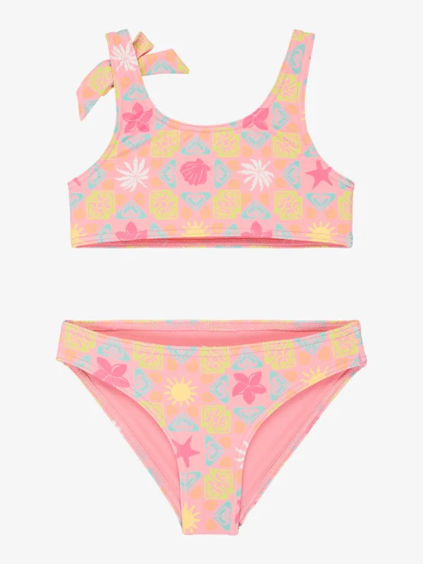 Roxy Kids' Check Set Girls 2-7 Pink Two Piece Bralette Bikini Set Plumeria Hippie Hour Diagonal ERLX203226-XMGN - Image 3
