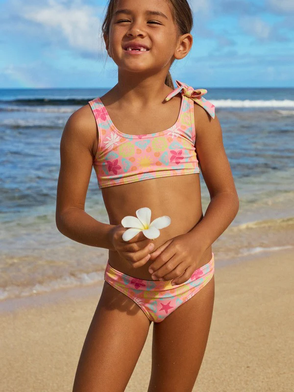 Roxy Kids' Check Set Girls 2-7 Pink Two Piece Bralette Bikini Set Plumeria Hippie Hour Diagonal ERLX203226-XMGN - Image 5