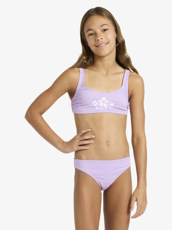 Roxy Kids' Solid Active Set Girls 6-16 Purple Two Piece Bralette Bikini Set Crocus Petal ERGX203686 -PKL0