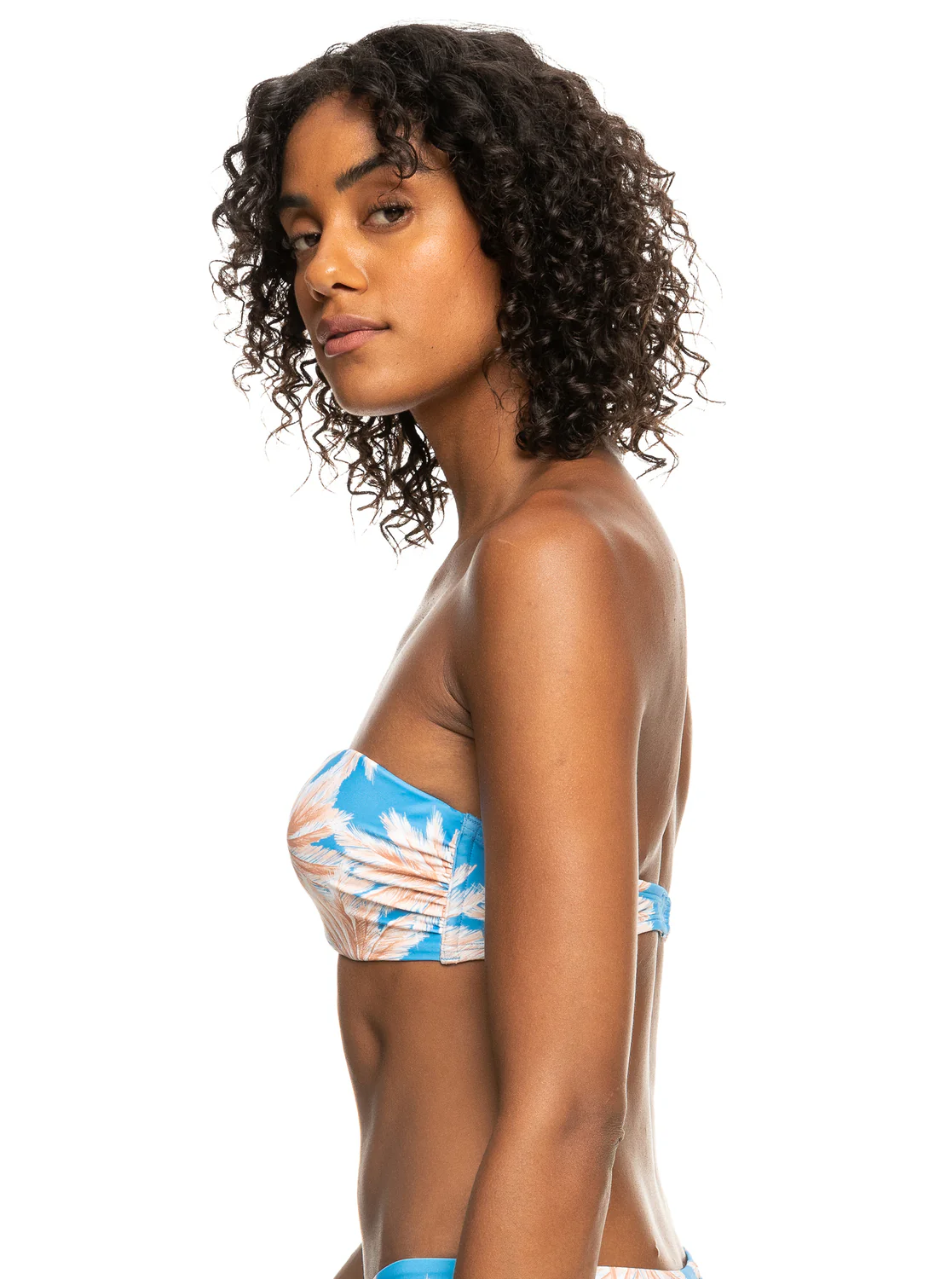 ROXY Love The Beach Vibe Bandeau Bikini Top Azure Blue Palm ERJX304827-BJT6 - Image 3