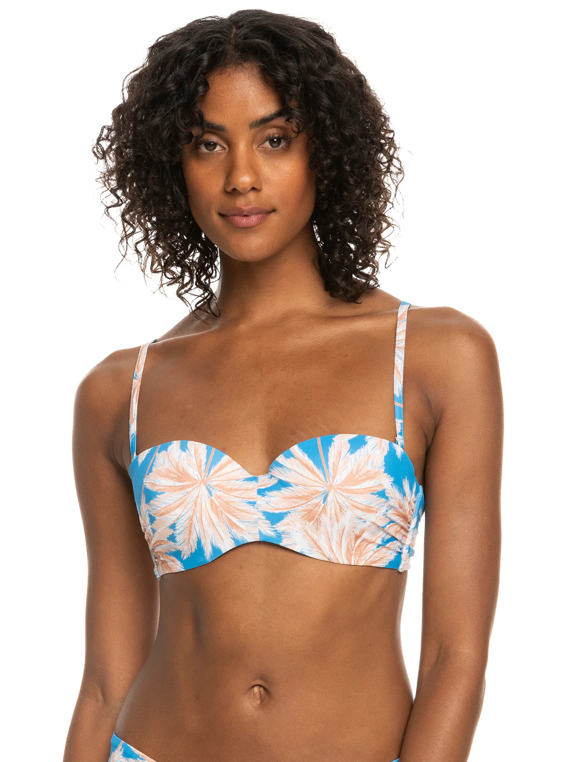 ROXY Love The Beach Vibe Bandeau Bikini Top Azure Blue Palm ERJX304827-BJT6 - Image 4